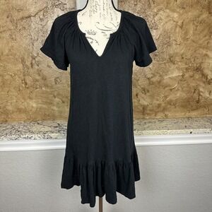 Marine Layer Mini Dress Women's XS Black Short Sleeve Notched Neck Casual Cotton